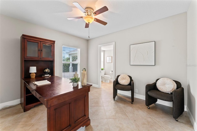 4306 Barracuda Dr, Bradenton, FL 34208 - office with a ceiling fan, baseboards, and light tile patterned flooring