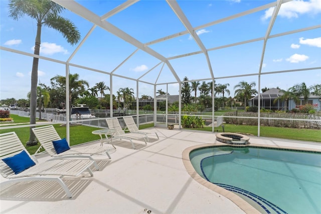4306 Barracuda Dr, Bradenton, FL 34208 - view of pool with a patio, glass enclosure, and a pool with connected hot tub