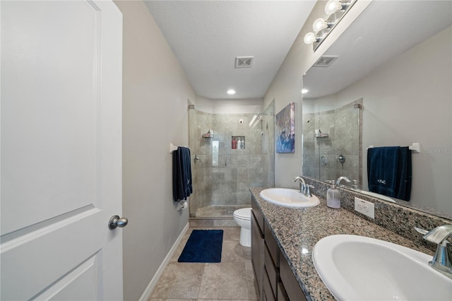 4504 Silver Lining St, Sarasota, FL 34238 - full bathroom with toilet, a shower stall, double vanity, and baseboards