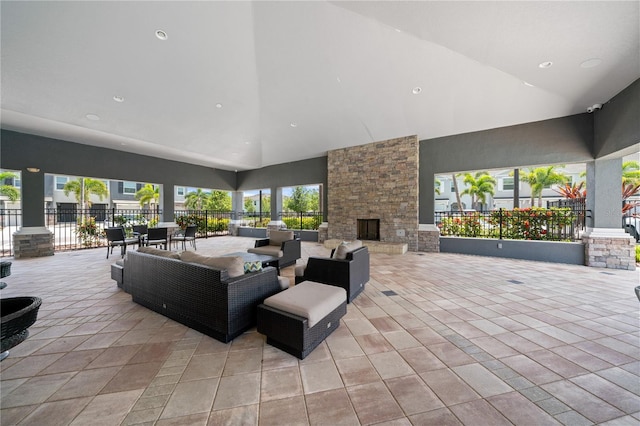 4504 Silver Lining St, Sarasota, FL 34238 - view of patio / terrace featuring an outdoor living space with a fireplace