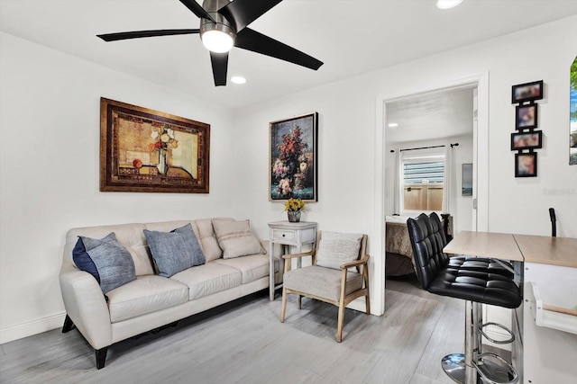 801 Kirkcaldy Way, Valrico, FL 33594 - living room featuring light wood-type flooring, ceiling fan, baseboards, and recessed lighting