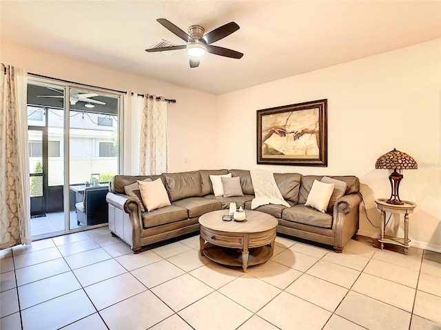 32977 Kaloko Rd, Wesley Chapel, FL 33543 - living room with a ceiling fan and light tile patterned flooring