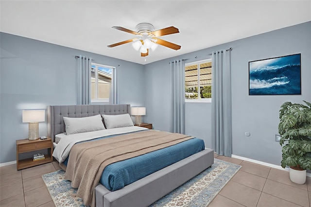 1415 Yale Dr, Holiday, FL 34691 - bedroom featuring light tile patterned floors, baseboards, and ceiling fan