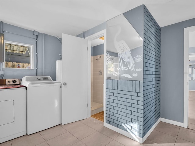 1415 Yale Dr, Holiday, FL 34691 - laundry area with light tile patterned floors, washer and dryer, and water heater