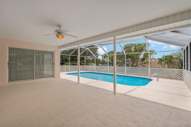 11411 Terrell, Spring Hill, FL 34606 - view of swimming pool with a ceiling fan, a patio area, and glass enclosure