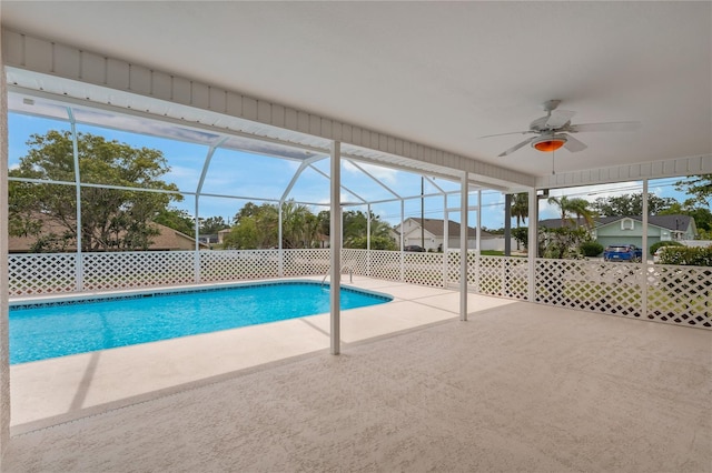 11411 Terrell, Spring Hill, FL 34606 - view of pool featuring a ceiling fan, a patio area, and a lanai