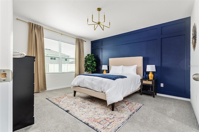 33668 Elm Hill Br, Wesley Chapel, FL 33545 - bedroom with light colored carpet, a chandelier, and baseboards