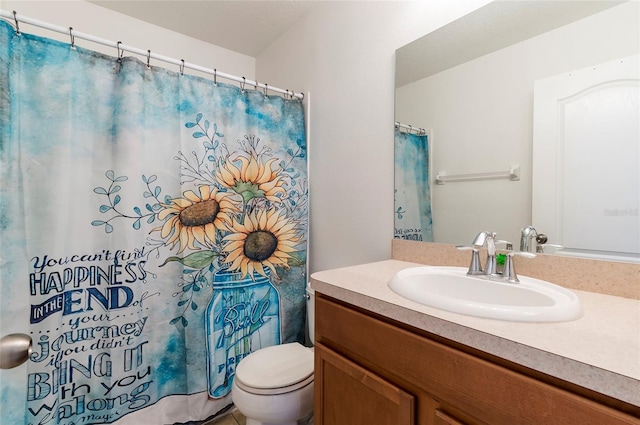 12624 White Bluff Rd, Hudson, FL 34669 - bathroom featuring vanity, toilet, and curtained shower