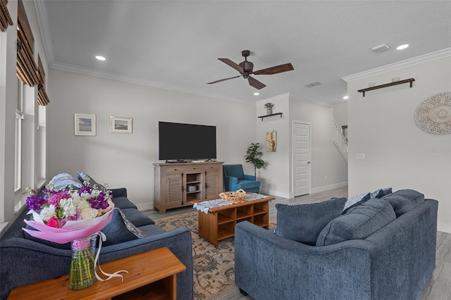 4077 Cadence Loop, Land O Lakes, FL 34638 - living area with a ceiling fan, recessed lighting, ornamental molding, and baseboards