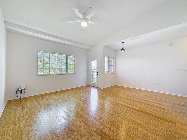 2015 SE 10th Ave Unit 123, Fort Lauderdale, FL 33316 - spare room featuring a ceiling fan, lofted ceiling, and light wood-style floors