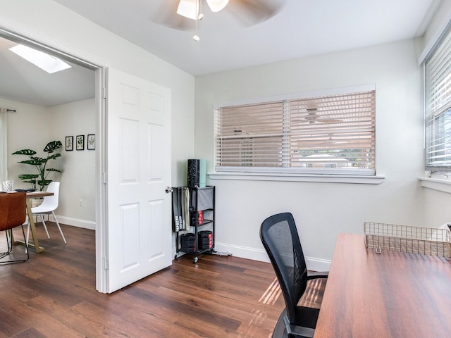 1243 55th Ave N, Saint Petersburg, FL 33703 - office space with ceiling fan, a skylight, and dark wood finished floors