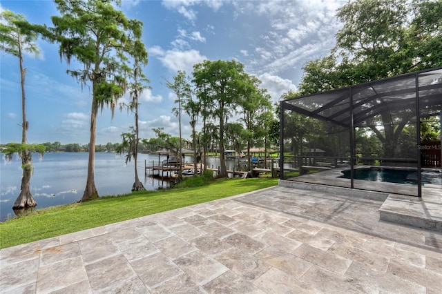 15012 Maurine Cove Ln, Odessa, FL 33556 - view of property's community with a swimming pool, a water view, a patio, and a yard