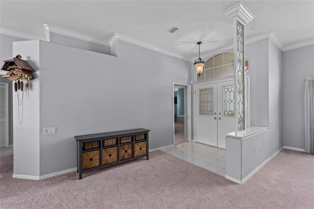 15012 Maurine Cove Ln, Odessa, FL 33556 - carpeted spare room featuring ornamental molding, french doors, and tile patterned flooring