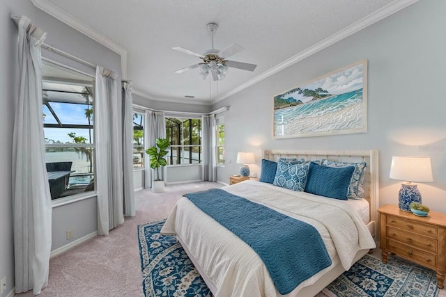 15012 Maurine Cove Ln, Odessa, FL 33556 - carpeted bedroom with crown molding and ceiling fan