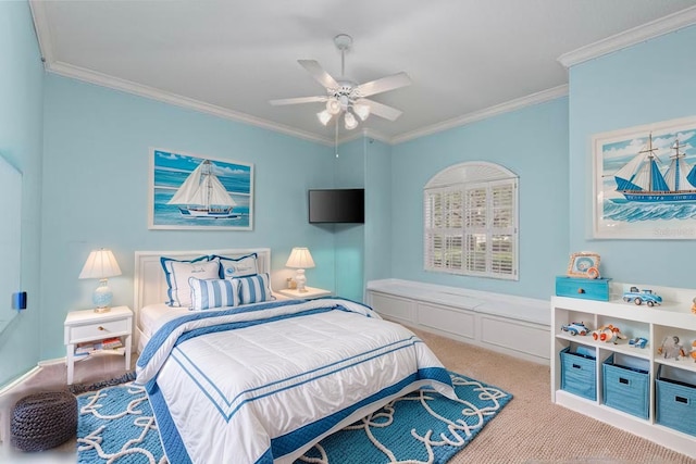 15012 Maurine Cove Ln, Odessa, FL 33556 - bedroom featuring crown molding, carpet, and ceiling fan