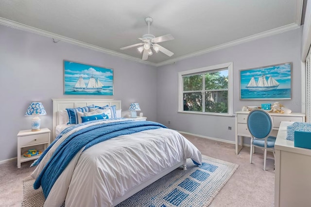 15012 Maurine Cove Ln, Odessa, FL 33556 - bedroom with light carpet, ornamental molding, and a ceiling fan