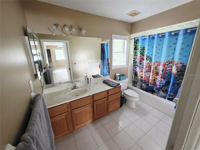 2975 E Withlacoochee Trl, Dunnellon, FL 34434 - bathroom with vanity, shower / bathtub combination with curtain, and tile patterned floors