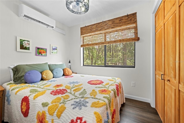 7013 W Polaris Ct, Homosassa, FL 34446 - bedroom featuring a wall mounted air conditioner and dark wood-style floors