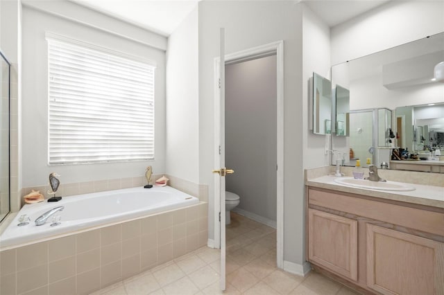 19104 Cellini Pl, Lutz, FL 33558 - full bathroom featuring a garden tub, vanity, and a shower stall