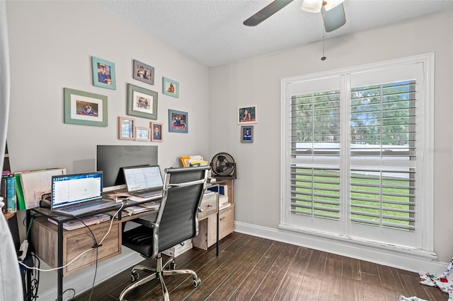 2306 S Valrico Rd, Valrico, FL 33596 - office area featuring ceiling fan, dark wood finished floors, and a textured ceiling