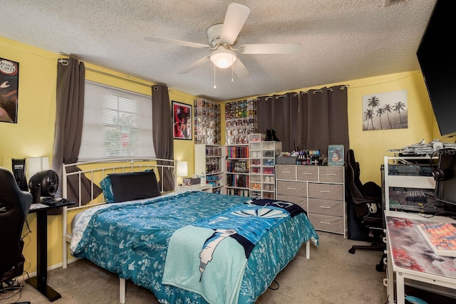 7901 Marlboro Dr, Port Richey, FL 34668 - bedroom with carpet floors, a textured ceiling, and a ceiling fan