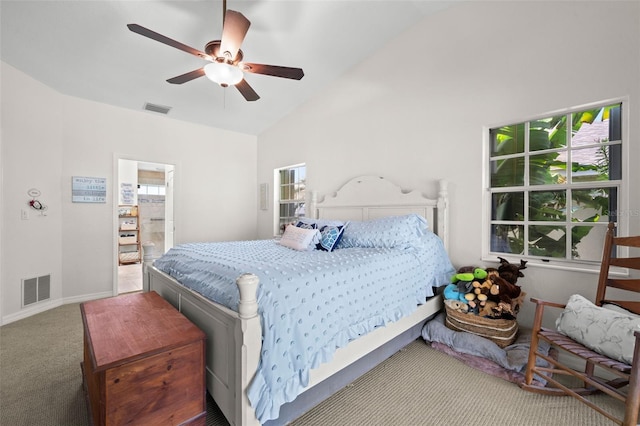 338 7th Ave N, Tierra Verde, FL 33715 - bedroom featuring carpet, high vaulted ceiling, ceiling fan, and baseboards