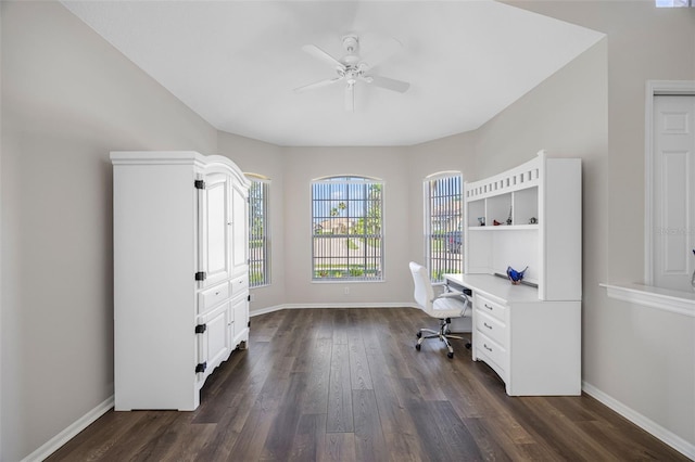 1178 Fraser Pine Blvd, Sarasota, FL 34240 - office space featuring a ceiling fan, dark wood-style floors, and baseboards