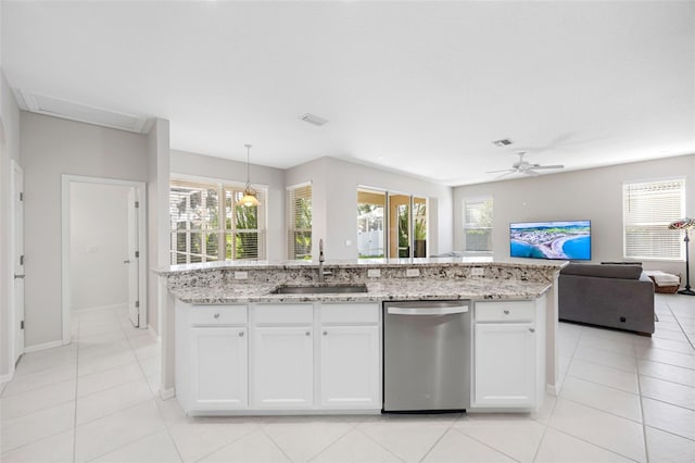 1178 Fraser Pine Blvd, Sarasota, FL 34240 - kitchen featuring dishwasher, a sink, open floor plan, and light tile patterned floors
