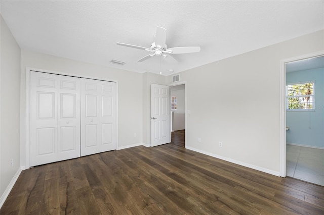 1178 Fraser Pine Blvd, Sarasota, FL 34240 - unfurnished bedroom featuring wood finished floors, baseboards, a closet, and ceiling fan