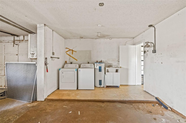 358 Suwanee Ave, Sarasota, FL 34243 - unfinished below grade area featuring separate washer and dryer, water heater, and a textured ceiling