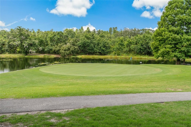 1401 Camelot Ct, Palm Harbor, FL 34684 - view of home's community featuring view of golf course, view of wooded area, a water view, and a yard