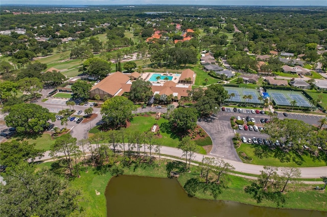 1401 Camelot Ct, Palm Harbor, FL 34684 - aerial view of property and surrounding area with a nearby body of water and a pool