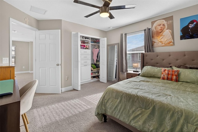 7570 Sweeter Tide Trl, Wesley Chapel, FL 33545 - bedroom with light carpet, a ceiling fan, and a closet