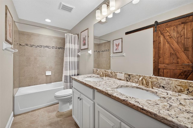 7570 Sweeter Tide Trl, Wesley Chapel, FL 33545 - full bath featuring double vanity, shower / bath combo, tile patterned flooring, and recessed lighting