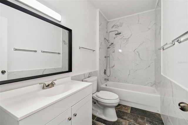 2171 Portofino Pl Unit 27-2725, Palm Harbor, FL 34683 - bathroom with vanity, toilet, bathtub / shower combination, and stone finish flooring