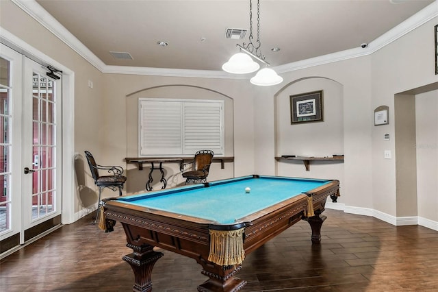 2171 Portofino Pl Unit 27-2725, Palm Harbor, FL 34683 - playroom featuring baseboards, wood finished floors, ornamental molding, and billiards