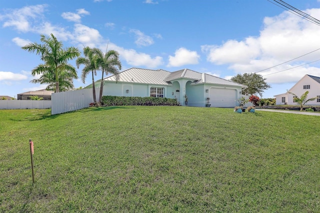 28 SW 21st Ave, Cape Coral, FL 33991 - ranch-style house with a garage, stucco siding, and metal roof