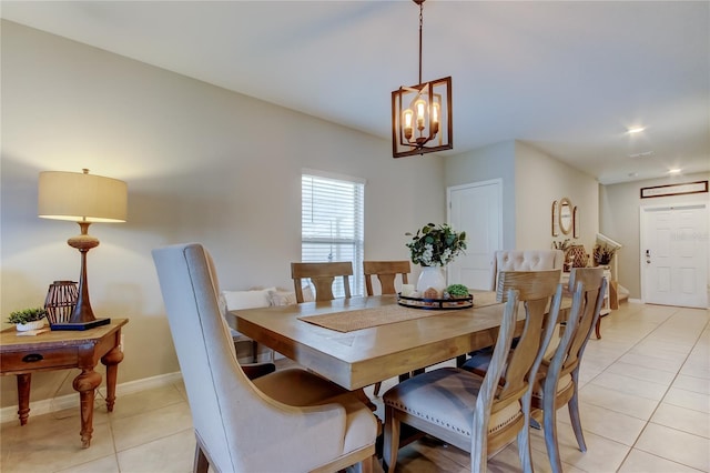 9334 Lemon Drop Loop, Sun City Center, FL 33573 - dining space featuring light tile patterned floors, a chandelier, baseboards, and recessed lighting