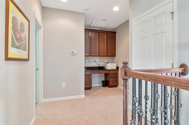 26972 Evergreen Chase Dr, Wesley Chapel, FL 33544 - hall featuring light carpet, recessed lighting, and an office area