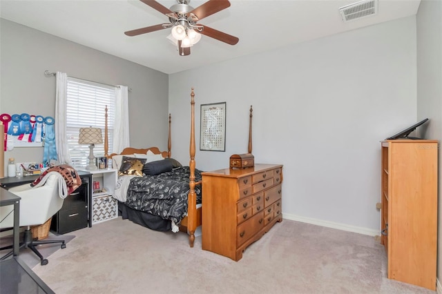 26972 Evergreen Chase Dr, Wesley Chapel, FL 33544 - bedroom with light colored carpet, a ceiling fan, and an office area