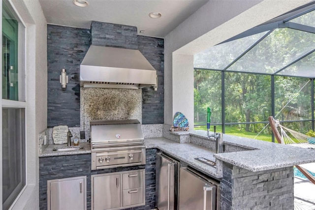 26972 Evergreen Chase Dr, Wesley Chapel, FL 33544 - view of patio / terrace with area for grilling and glass enclosure