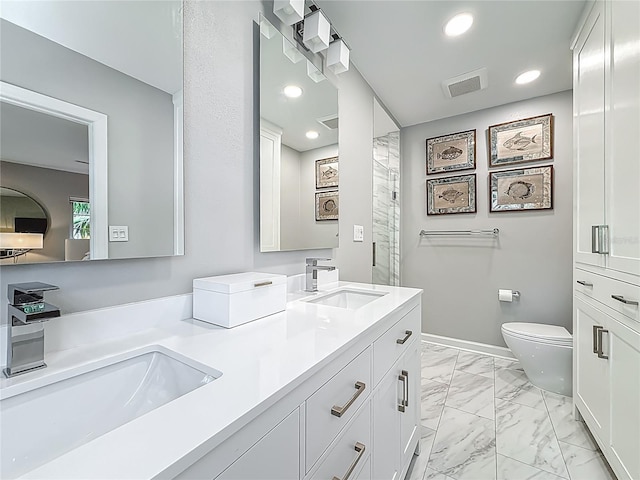 301 23rd Ave NE, Saint Petersburg, FL 33704 - bathroom with double vanity, marble finish flooring, and recessed lighting