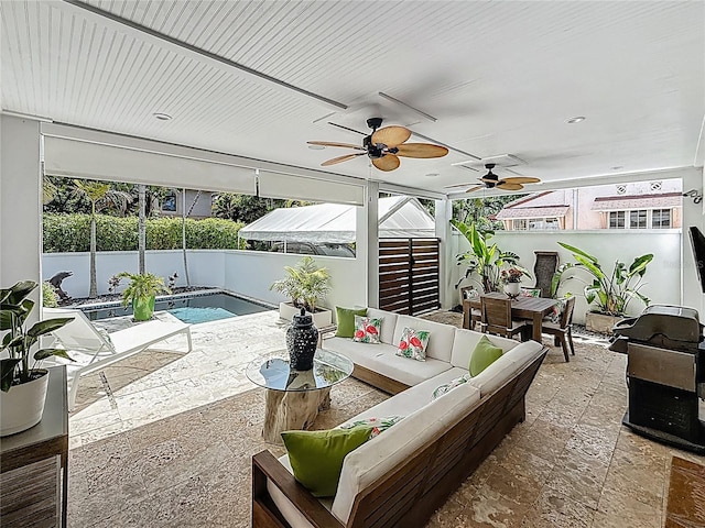 301 23rd Ave NE, Saint Petersburg, FL 33704 - fenced backyard featuring an outdoor hangout area, a ceiling fan, a patio area, and outdoor dining area