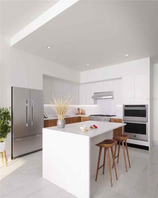 400 Central Ave Unit 808, Saint Petersburg, FL 33701 - kitchen with stainless steel appliances, under cabinet range hood, modern cabinets, a center island, and recessed lighting