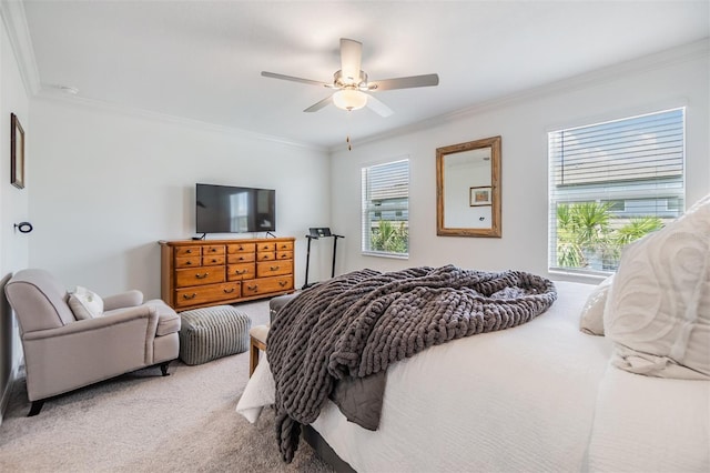 36414 Well Hill Way, Zephyrhills, FL 33541 - bedroom featuring crown molding, carpet floors, and ceiling fan