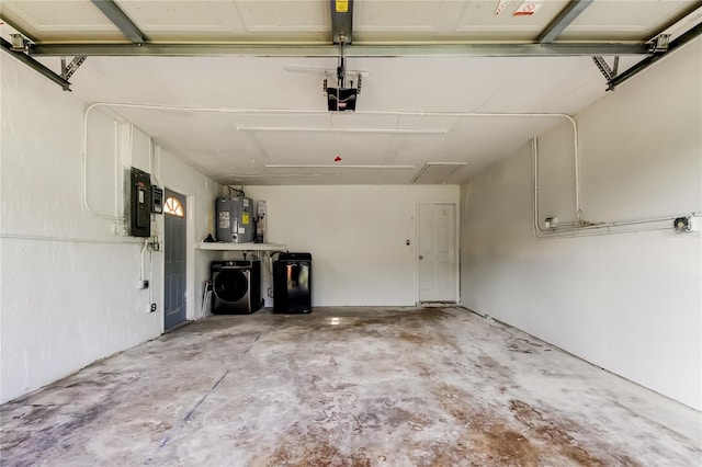 8330 Lafitte Dr, Hudson, FL 34667 - garage with electric water heater, electric panel, and a garage door opener