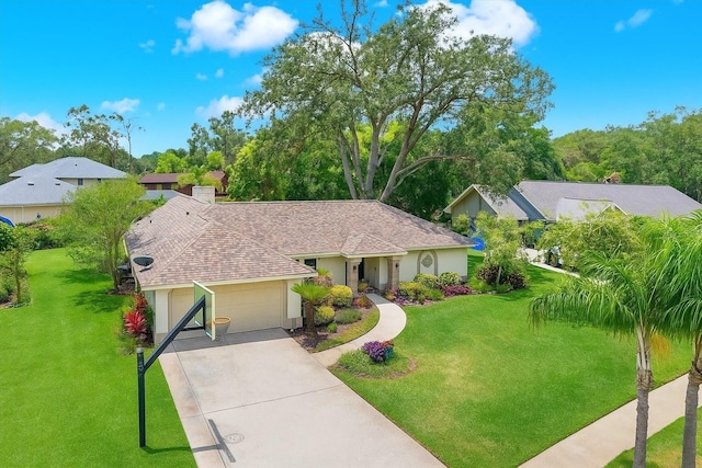 2806 Fairway View Dr, Valrico, FL 33596 - ranch-style house with a front yard, roof with shingles, an attached garage, and concrete driveway