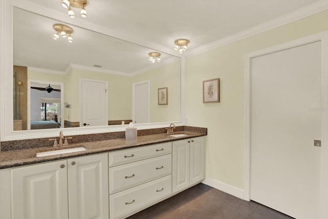 2806 Fairway View Dr, Valrico, FL 33596 - full bathroom featuring double vanity, ornamental molding, ensuite bath, and tile patterned flooring