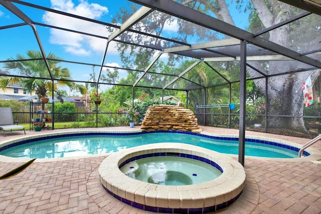 2806 Fairway View Dr, Valrico, FL 33596 - view of pool featuring a lanai, a patio, and a pool with connected hot tub