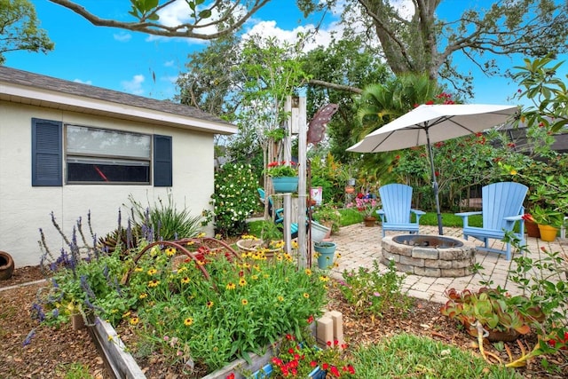 2806 Fairway View Dr, Valrico, FL 33596 - view of yard featuring an outdoor fire pit and a patio area